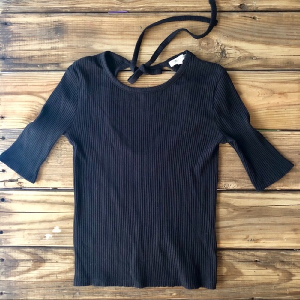 Madewell Open Back Ribbed Top in Black